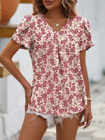 Summer Women Clothing Casual V neck Chiffon Shirt Floral Bud Sleeve Top - Quality Home Clothing| Beauty