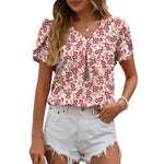 Summer Women Clothing Casual V neck Chiffon Shirt Floral Bud Sleeve Top - Quality Home Clothing| Beauty