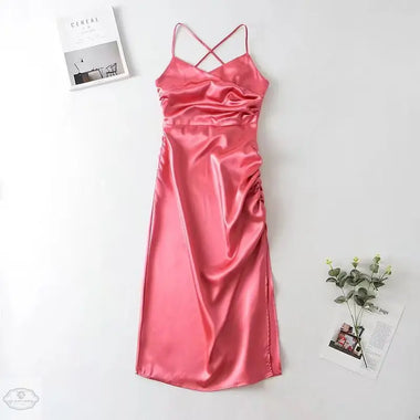 Summer Women Clothing High Waist Backless Mid-Length Strap Satin Dress for Women - Quality Home Clothing| Beauty