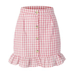 Summer Women Clothing Plaid Lotus Leaf Skirt High Waist Single Row Button Small Plaid Skirt for Women - Quality Home Clothing| Beauty