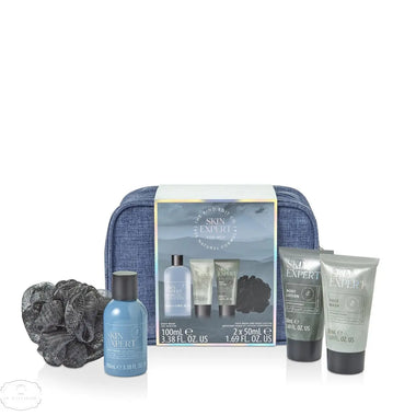 The Kind Edit Co. Skin Expert Travellers Bag Gift Set 100ml Body Wash + 50ml Body Lotion + 50ml Face Scrub + 20g Shower Flower + Bag - QH Clothing