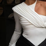Tight Half Sleeves Bodysuit Autumn Sexy One-Shoulder Pleated Bodysuit - Quality Home Clothing| Beauty