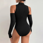 Tight Sexy Topless Bottoming Shirt Irregular Asymmetric Hollow-out Long Sleeve Slim off-the-Shoulder Bodysuit - Quality Home Clothing| Beauty