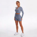 Seamless Sports Yoga Workout Clothes Long Sleeve Shorts Suit Women - Quality Home Clothing| Beauty