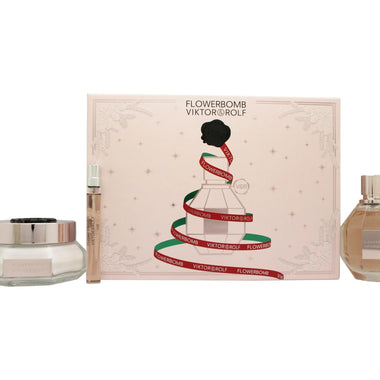 Viktor & Rolf FlowerBomb Christmas Edition Gift Set 100ml EDP + 10ml EDP Travel Spray + 200ml Body Cream - QH Clothing