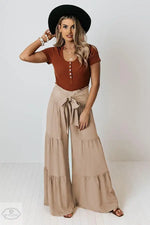 Women Clothing Bandage Elastic Waist Pleated Wide Leg Pants Casual Loose Trousers - Quality Home Clothing| Beauty