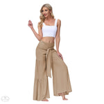 Women Clothing Bandage Elastic Waist Pleated Wide Leg Pants Casual Loose Trousers - Quality Home Clothing| Beauty