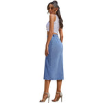 Women Clothing Button Irregular Asymmetric Slit Denim High Waist Long Skirt - Quality Home Clothing| Beauty
