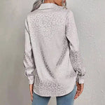 Women Clothing Spring Autumn Long Sleeve Collared Elegant Satin Jacquard Leopard Print Shirt - Quality Home Clothing| Beauty