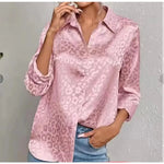 Women Clothing Spring Autumn Long Sleeve Collared Elegant Satin Jacquard Leopard Print Shirt - Quality Home Clothing| Beauty