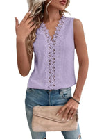 Women Clothing Summer V neck Stitching Hollow Out Lace Vest T Top Women - Quality Home Clothing| Beauty