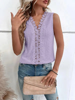 Women Clothing Summer V neck Stitching Hollow Out Lace Vest T Top Women - Quality Home Clothing| Beauty