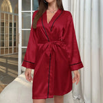 Women Household Pajamas Emulation Silk Nightgown Collar Pajamas Bathrobe Homewear - Quality Home Clothing| Beauty