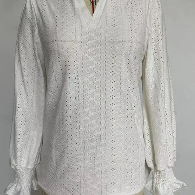 Autumn Embroidered V-Neck Blouse - QH Clothing