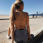 Black Lace-Up Backless Bodysuit - QH Clothing