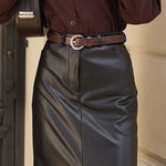 Black Leather Slit Skirt - QH Clothing