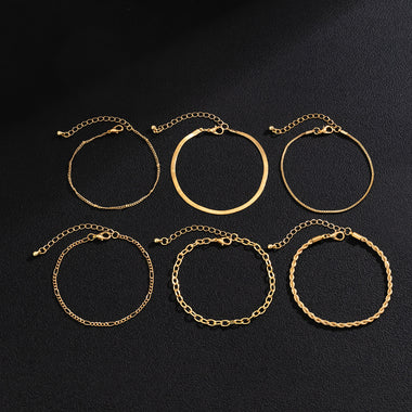 18K gold trendy simple stacked design bracelet set - QH Clothing
