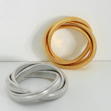 18K gold fashionable three-layer interlocking thread design simple style bracelet - QH Clothing
