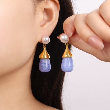 18K gold exquisite noble pearls and gemstone design versatile earrings - QH Clothing