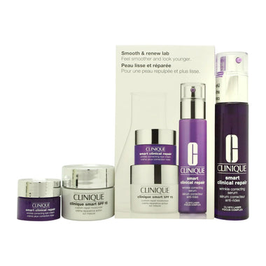 Clinique Smooth & Renew Lab Gift Set 30ml Smart Clinical Repair Wrinkle Correcting Serum + 5ml Smart Clinical Repair Wrinkle Correcting Eye Cream + 15ml Smart Custom-Repair Moisturizer SPF15 - Quality Home Clothing| Beauty