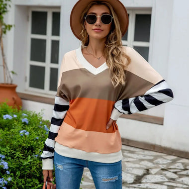 Colour Block Striped  V-Neck Top - Quality Home Clothing| Beauty