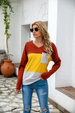 Contrast Colour V-Neck Striped Top - Quality Home Clothing| Beauty
