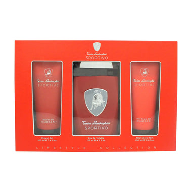 Lamborghini Sportivo Gift Set 125ml EDT Spray + 100ml Shower Gel + 100ml Aftershave Balm - Quality Home Clothing| Beauty