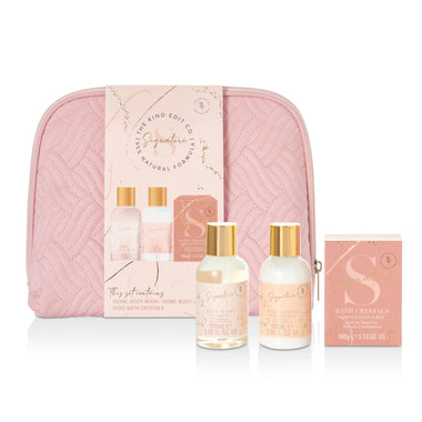 The Kind Edit Co. Signature Cosmetic Bag Gift Set 100ml Body Wash + 100ml Body Lotion + 100g Bath Crystals + Cosmetic Bag - Quality Home Clothing| Beauty