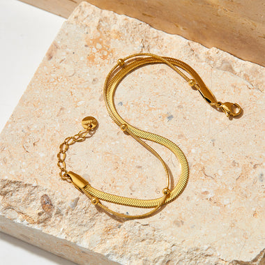 18K gold exquisite and simple double-layer design versatile bracelet with round beads - QH Clothing