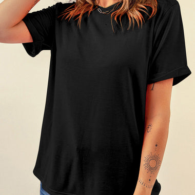 Black Casual Plain Crew Neck Tee