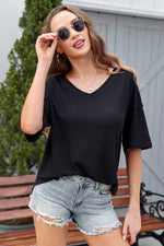 White Waffle Knit Drop Shoulder Loose Top