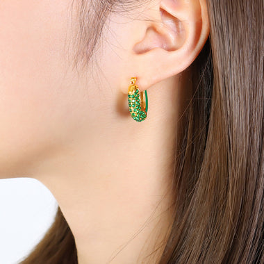18K Gold Exquisite Dazzling U-Shaped Diamond Design Versatile Earrings - QH Clothing
