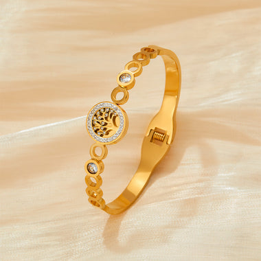 18K gold exquisite and noble diamond and zircon tree of life design bracelet - QH Clothing