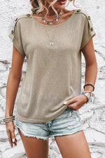 Apricot Pink Button Detail Batwing Sleeve Casual Tee