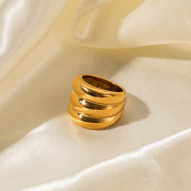 18K gold trendy and fashionable three-layer design simple style ring - QH Clothing