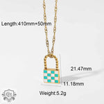 18K Chess Checker Black White Green White Titanium Steel Necklace - QH Clothing