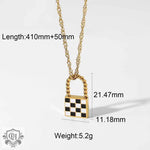 18K Chess Checker Black White Green White Titanium Steel Necklace - QH Clothing