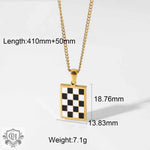 18K Chess Checker Black White Green White Titanium Steel Necklace - QH Clothing