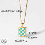 18K Chess Checker Black White Green White Titanium Steel Necklace - QH Clothing