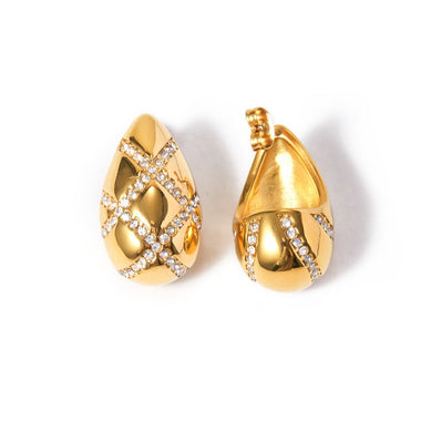 18k fashionable drop-shaped earrings with rhombus-set diamond design - QH Clothing