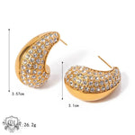 Gold-toned, crystal-studded hoop earrings in exquisite 18k gold light luxury style