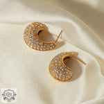 Gold hoop earrings with embedded crystals in 18k gold light luxury style design