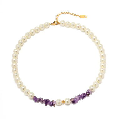 18K Gold Amethyst and Pearl Necklace - QH Clothing