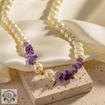 18K Gold Amethyst and Pearl Necklace - QH Clothing