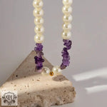 18K Gold Amethyst and Pearl Necklace - QH Clothing