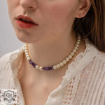 18K Gold Amethyst and Pearl Necklace - QH Clothing