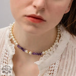 18K Gold Amethyst and Pearl Necklace - QH Clothing