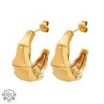 18K gold noble and atmospheric C-shaped earrings with bamboo design - QH Clothing