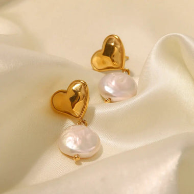 18K Gold Baroque Pearl Pendant Earrings - QH Clothing