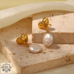 18K Gold Baroque Pearl Pendant Earrings - QH Clothing